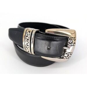Brighton Black Engraved Buckle Leather Belt Vintage 1996 Womens Western Boho‎ M